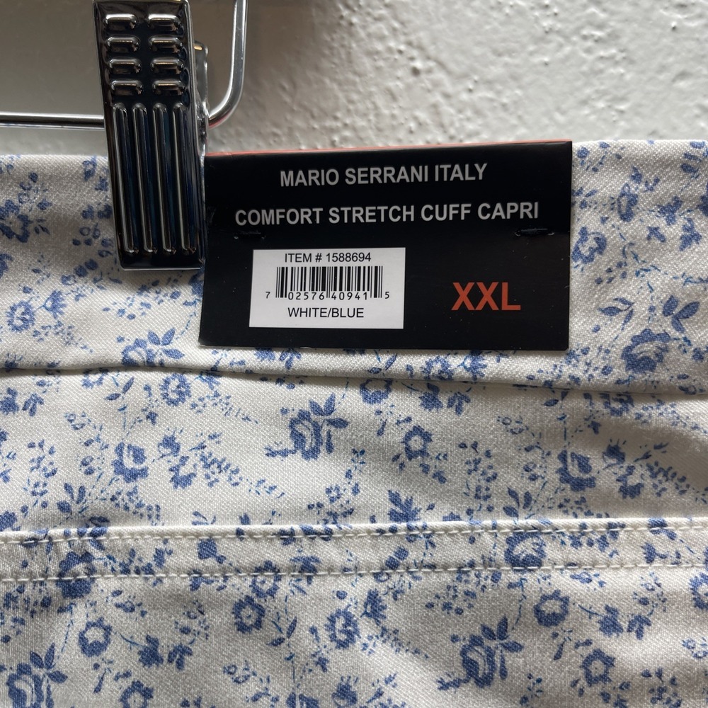 NWT Womens MARIO SERRANI Comfort Stretch Cuff White Blue‎ Floral Capri Size XXL - Picture 4 of 8